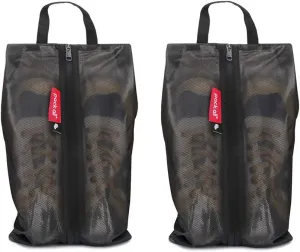 pack all Shoe Bag for Travel, Water-Resistant Shoe Pouch for Gym, Odor-Resistant Soccer Cleats Bag for Sport (Black, 2-Pack)