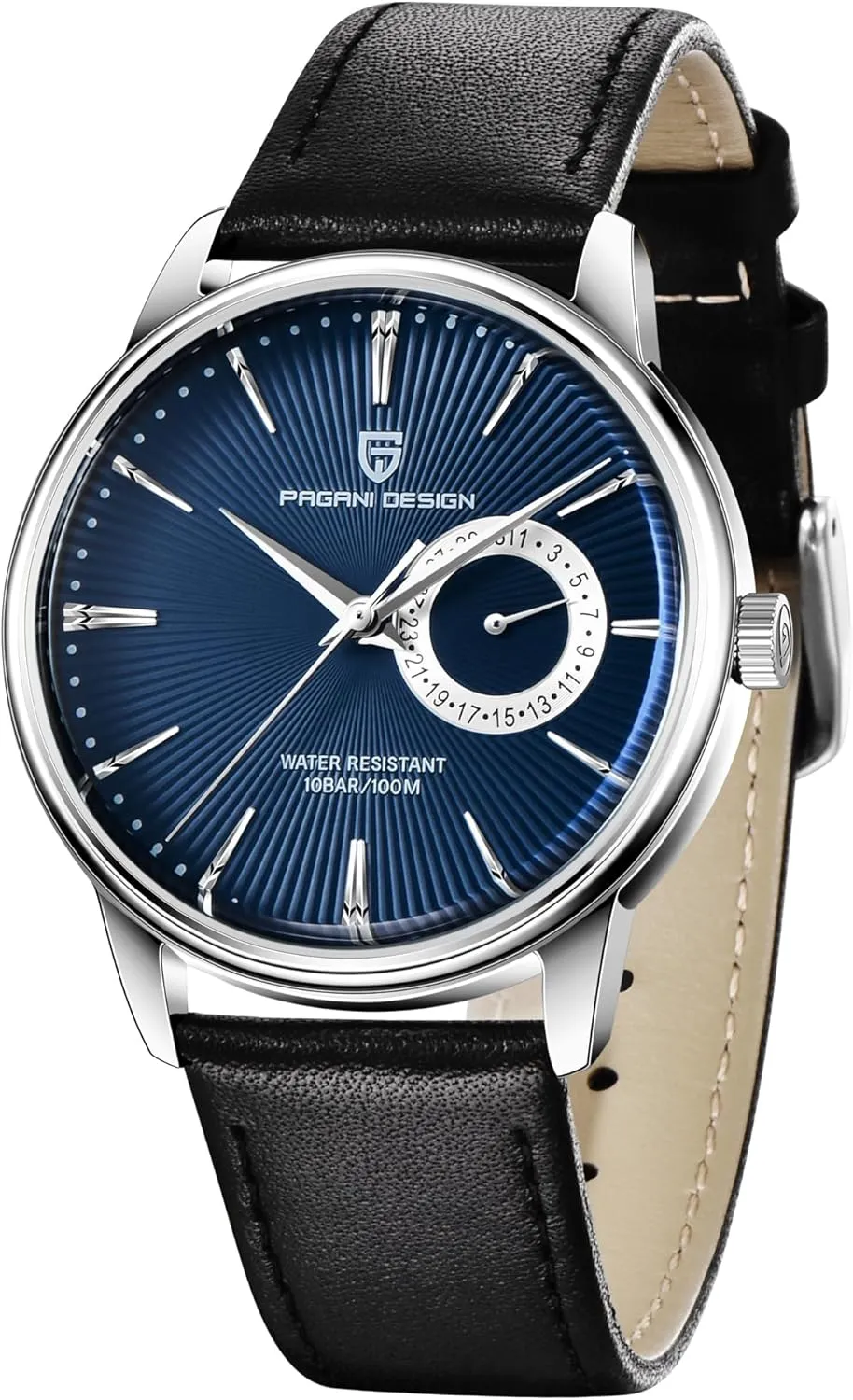 Pagani Design Men's Minimalist Quartz Watch, Casual Watches for Men, 40mm Case, Leather Strap, 100m Water Resistant, Date Display, Japanese Movement(VH65)