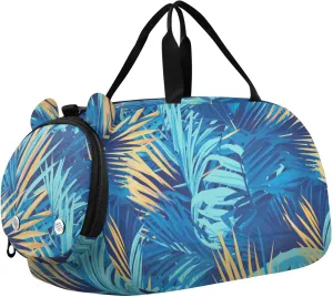 Palm Leaf Blue Boy's Gym Duffel Bag with Shoes Compartment Lightweight Carry On Bag for Travel, Sports, Duffel, Weekender