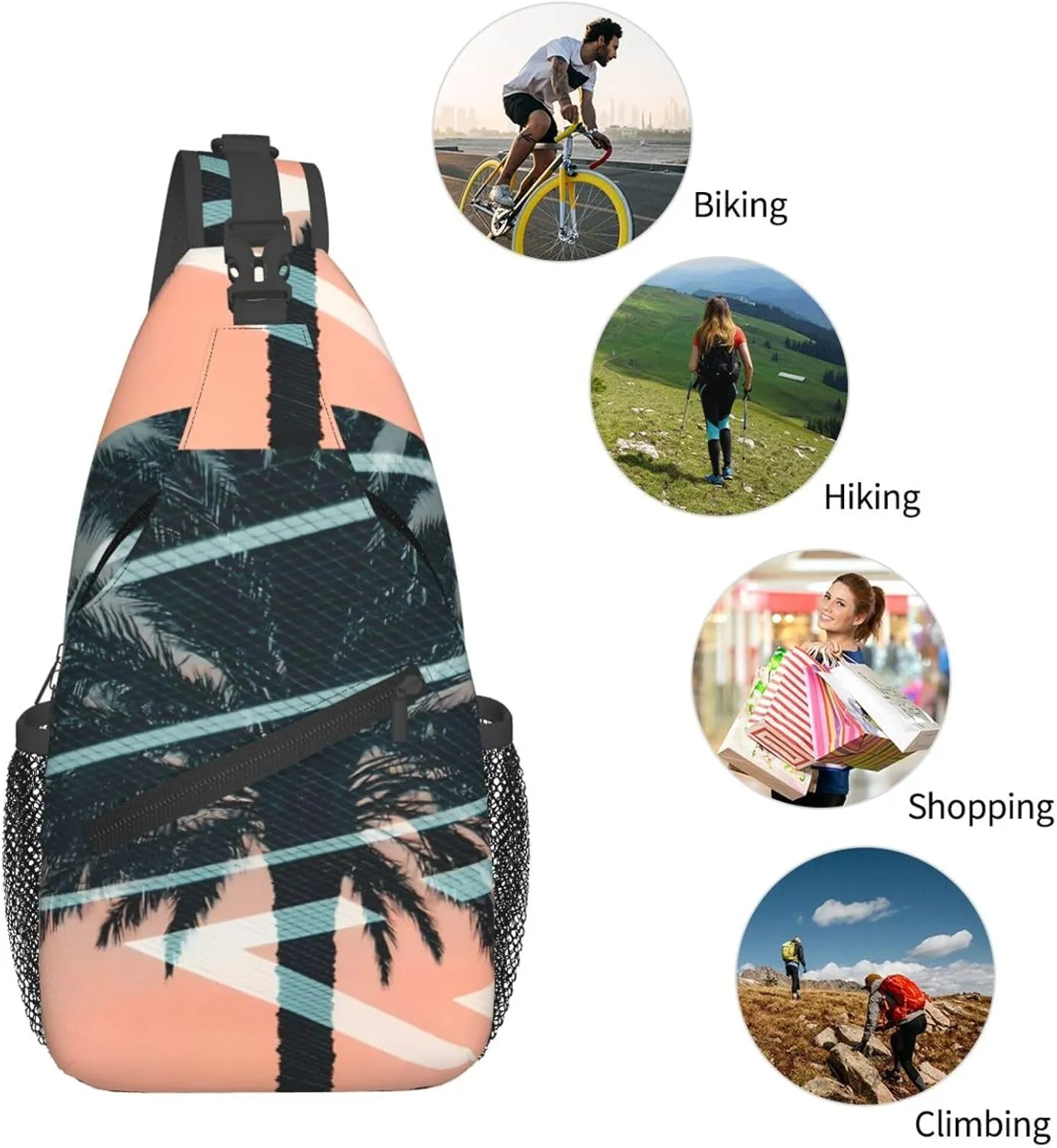 Palm Tree With Beautiful Sunset Behind Chest Sling Bag Crossbody Shoulder Backpack Bag Gym Cycling Travel Hiking Daypack Cross Bag
