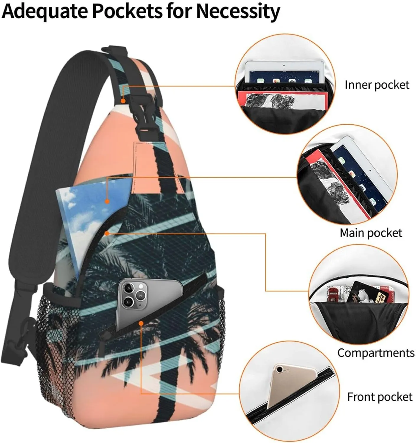 Palm Tree With Beautiful Sunset Behind Chest Sling Bag Crossbody Shoulder Backpack Bag Gym Cycling Travel Hiking Daypack Cross Bag
