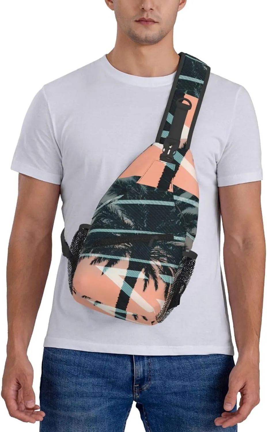 Palm Tree With Beautiful Sunset Behind Chest Sling Bag Crossbody Shoulder Backpack Bag Gym Cycling Travel Hiking Daypack Cross Bag