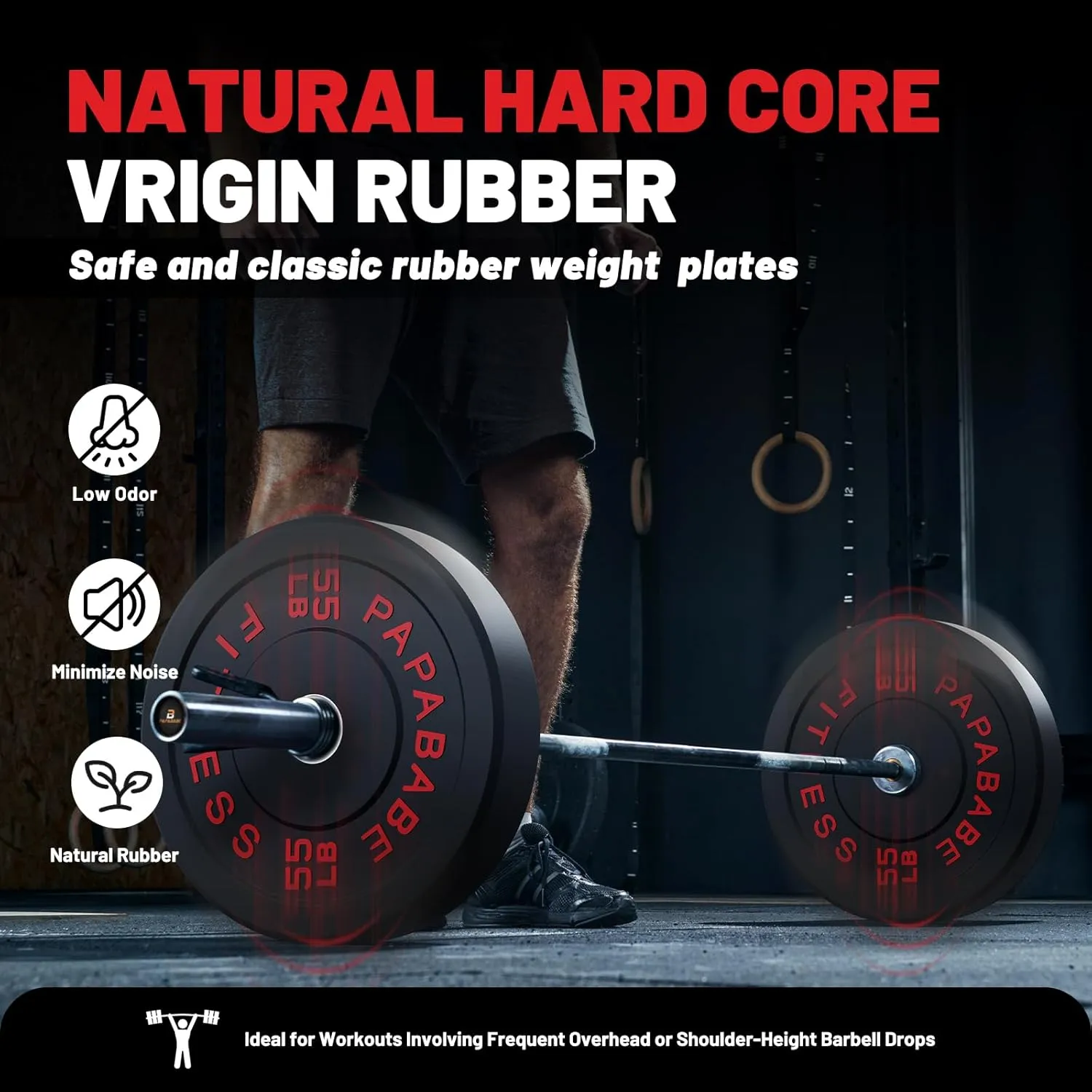 Papababe Bumper Plates 10-410lb Olympic Barbell Weight Plates Set - 2 Inch Steel Hub Rubber Weights for Strength Training & Weightlifting (IWF Standard, Single/Pair/Sets)