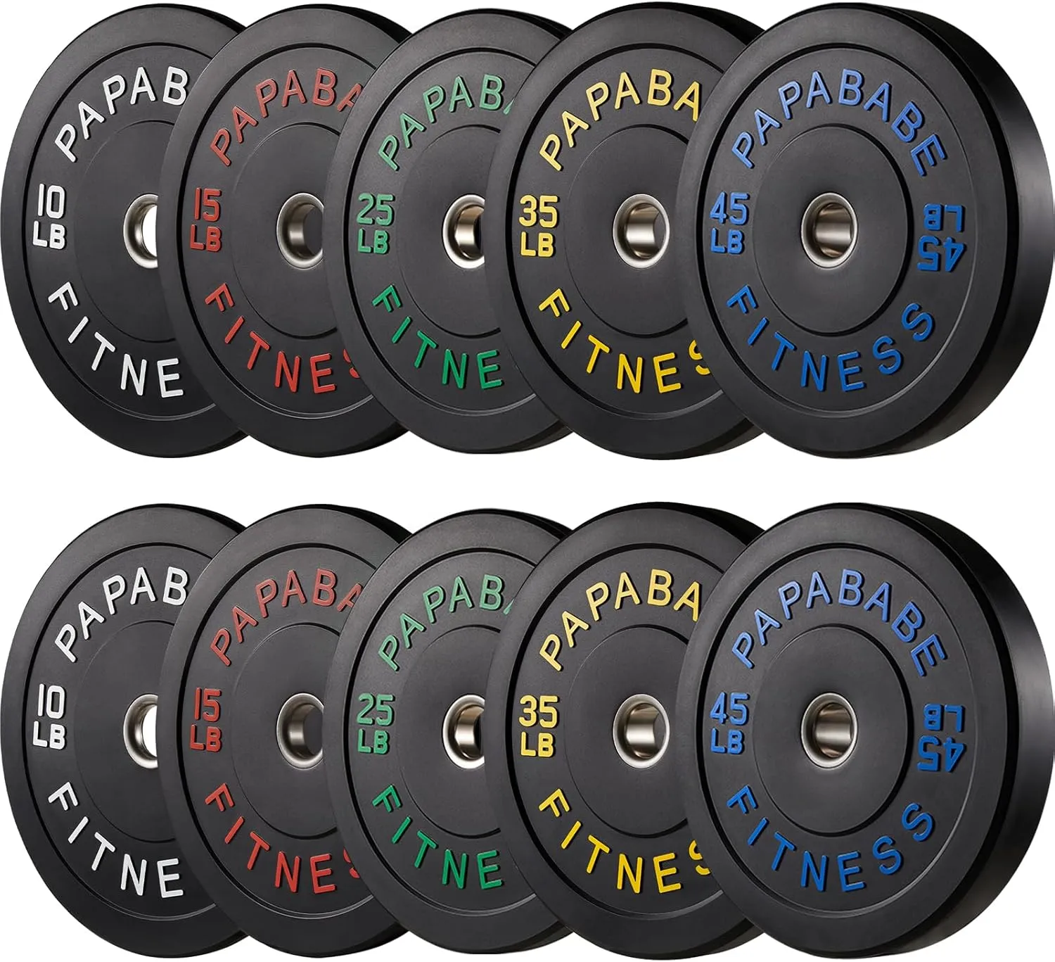 Papababe Bumper Plates 10-410lb Olympic Barbell Weight Plates Set - 2 Inch Steel Hub Rubber Weights for Strength Training & Weightlifting (IWF Standard, Single/Pair/Sets)