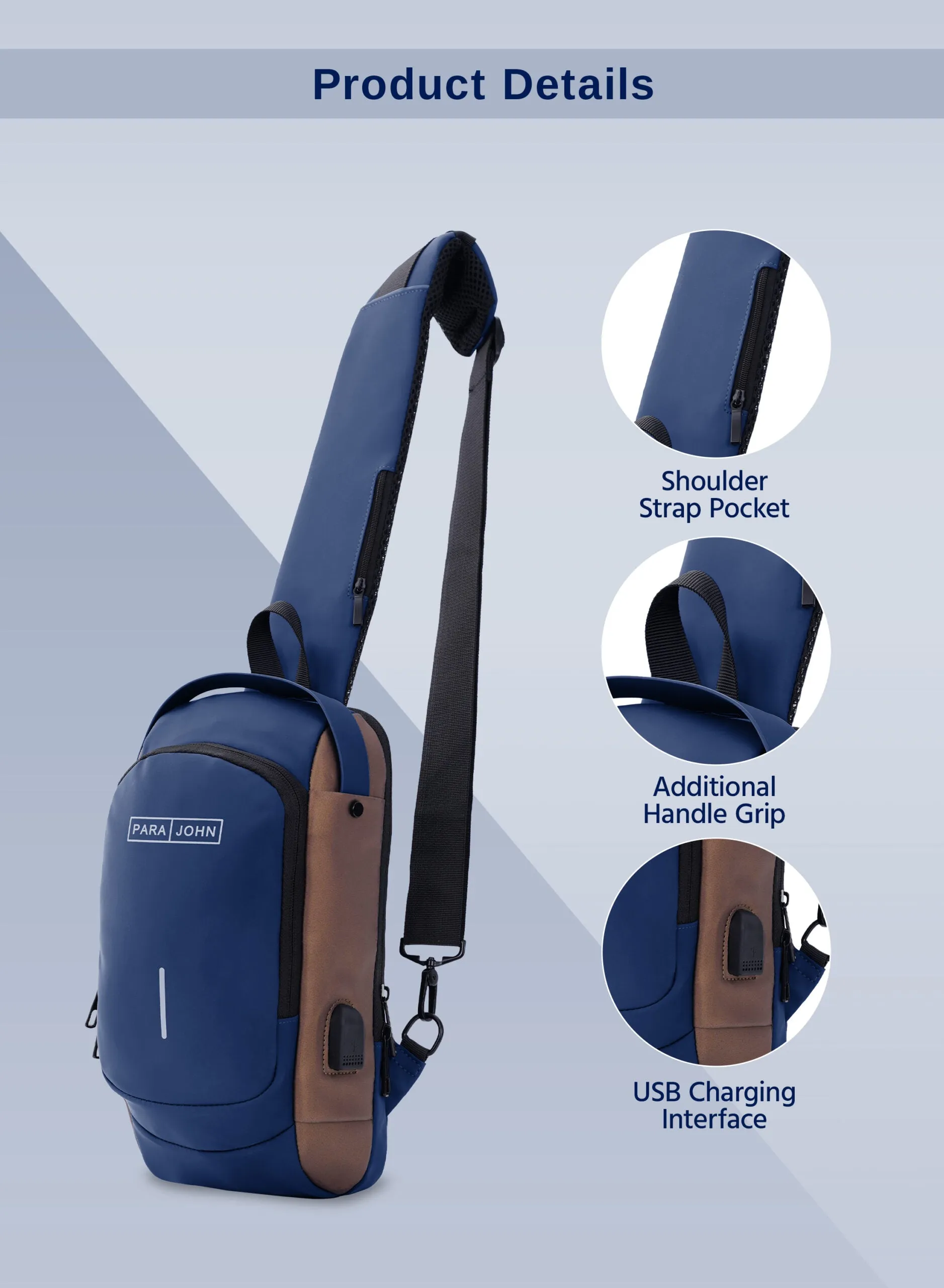Parajohn Anti theft Crossbody Sling bag,Shoulder Backpack,Lightweight Chest Daypack with USB Charging Port