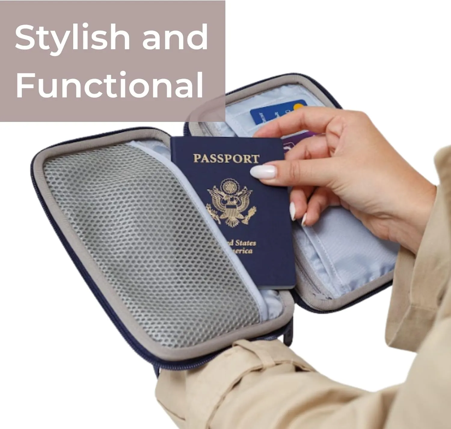 Passport Travel Wallet for Women - Large Multiple Document Organizer and Holder with Wristlet - Taupe
