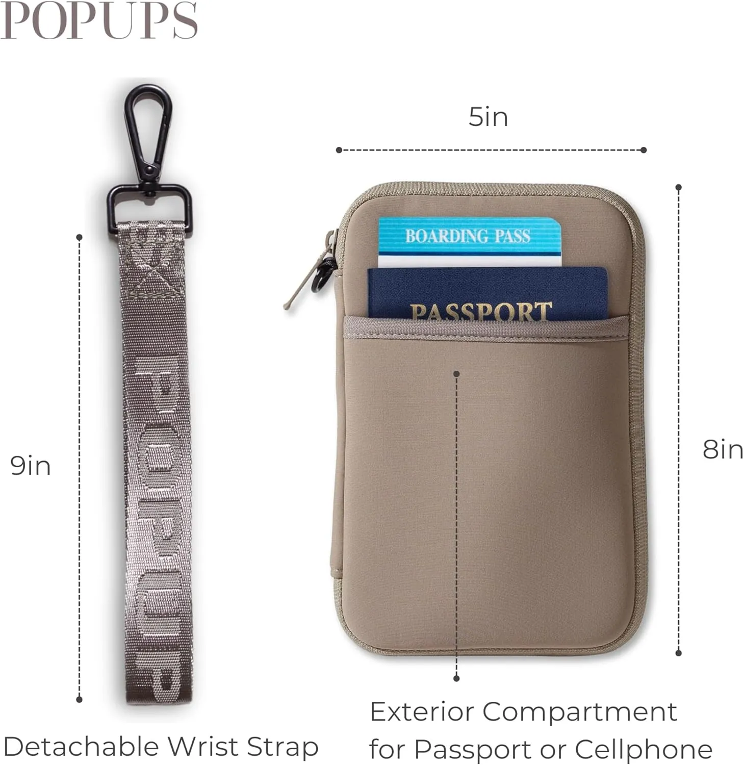 Passport Travel Wallet for Women - Large Multiple Document Organizer and Holder with Wristlet - Taupe