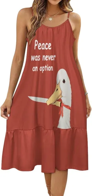 Peace is Never an Option Women's Summer Casual Spaghetti Strap Sleeveless Short Dress