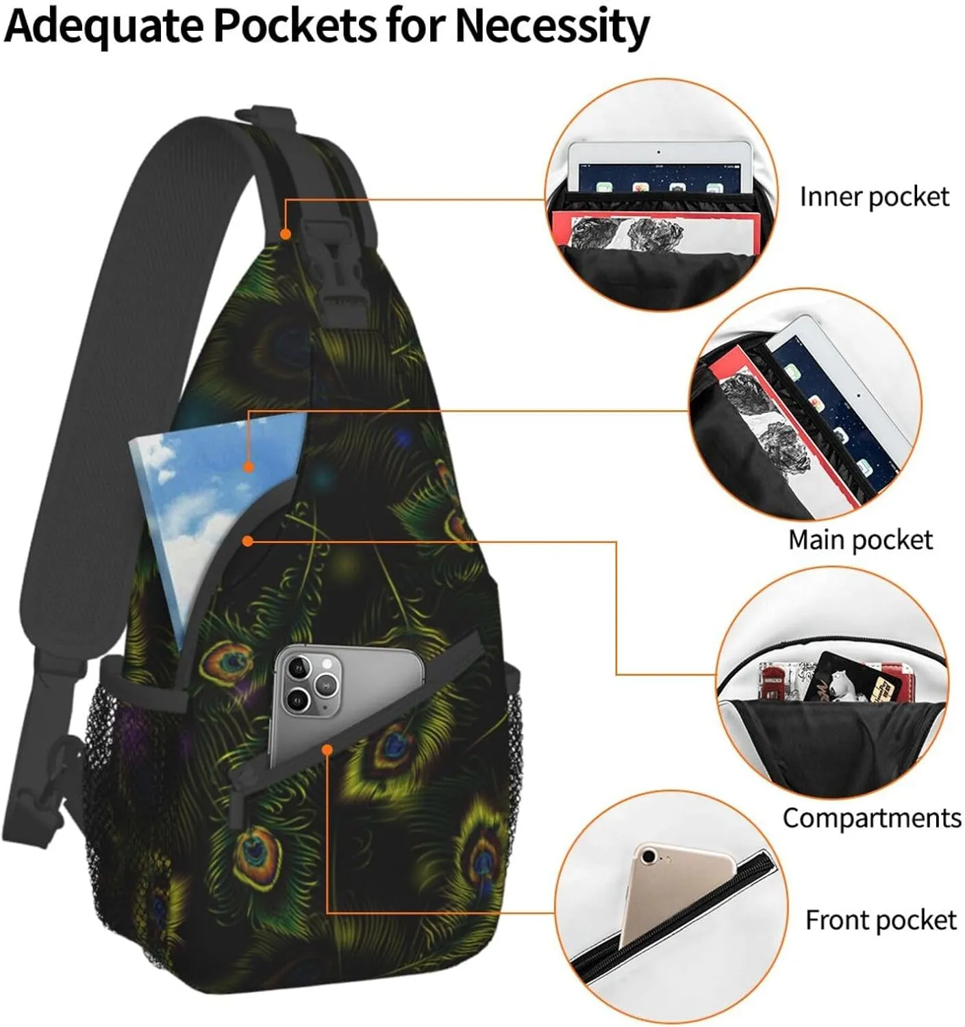 Peacock Crossbody Bag Women Shoulder Bag Backpack Cute Sling Bag Chest Casual Daypack Feather Bag Outdoor