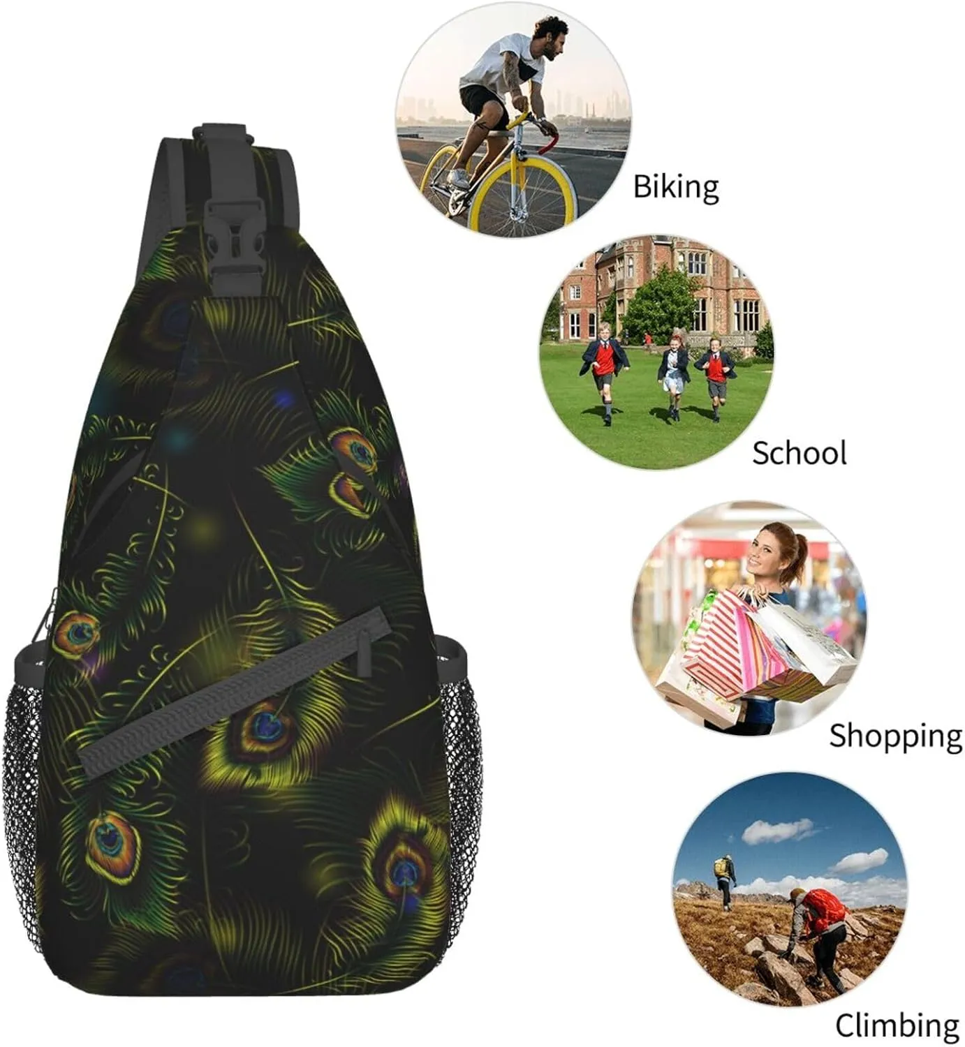 Peacock Crossbody Bag Women Shoulder Bag Backpack Cute Sling Bag Chest Casual Daypack Feather Bag Outdoor