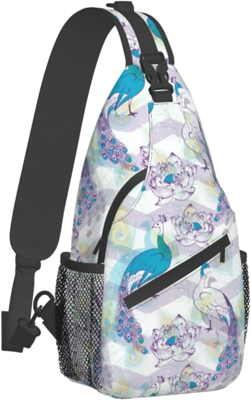 Peacock Crossbody Bag Women Shoulder Bag Backpack Cute Sling Bag Chest Casual Daypack Feather Bag Outdoor