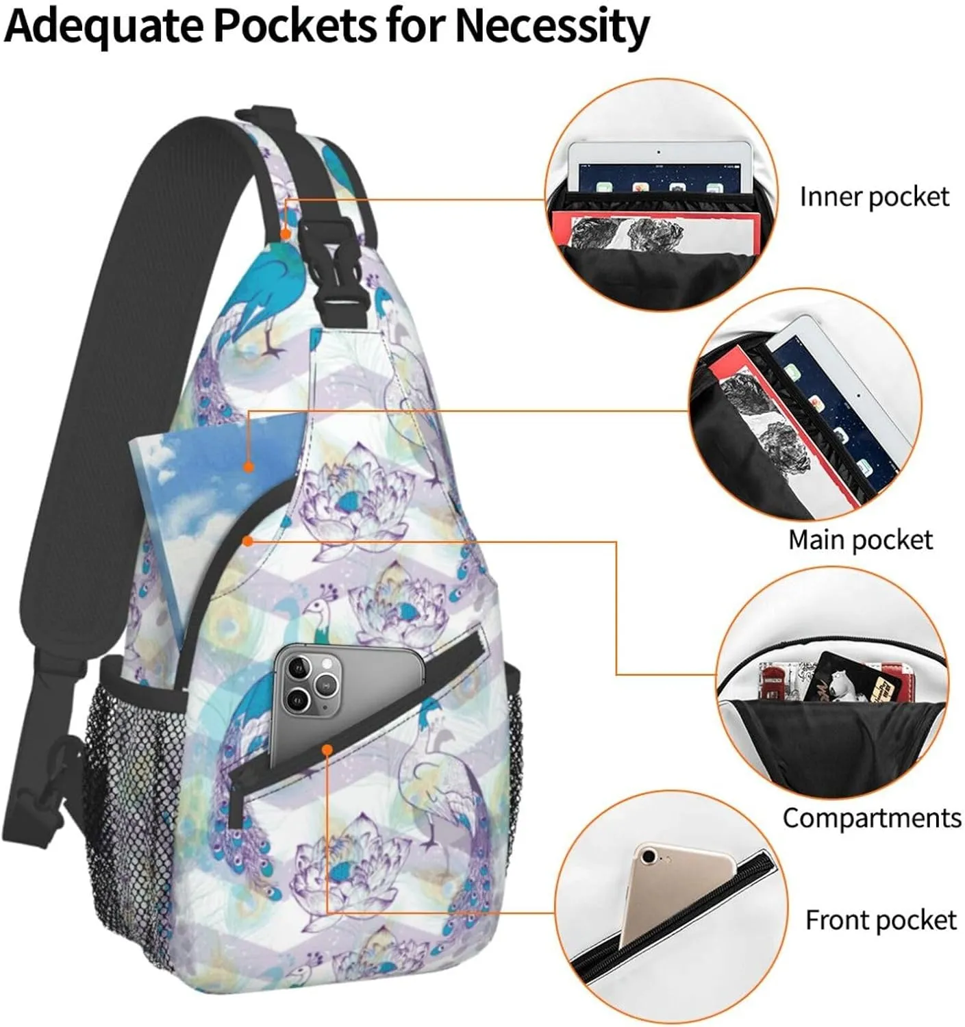 Peacock Crossbody Bag Women Shoulder Bag Backpack Cute Sling Bag Chest Casual Daypack Feather Bag Outdoor