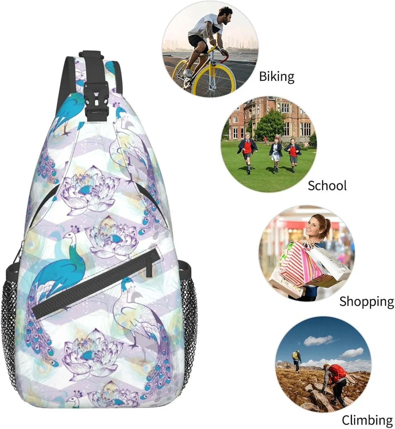 Peacock Crossbody Bag Women Shoulder Bag Backpack Cute Sling Bag Chest Casual Daypack Feather Bag Outdoor