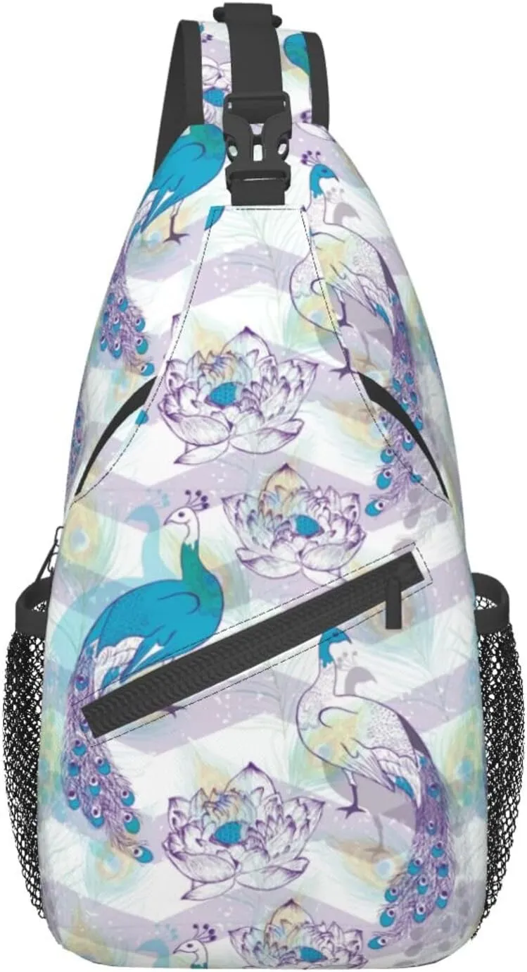 Peacock Crossbody Bag Women Shoulder Bag Backpack Cute Sling Bag Chest Casual Daypack Feather Bag Outdoor