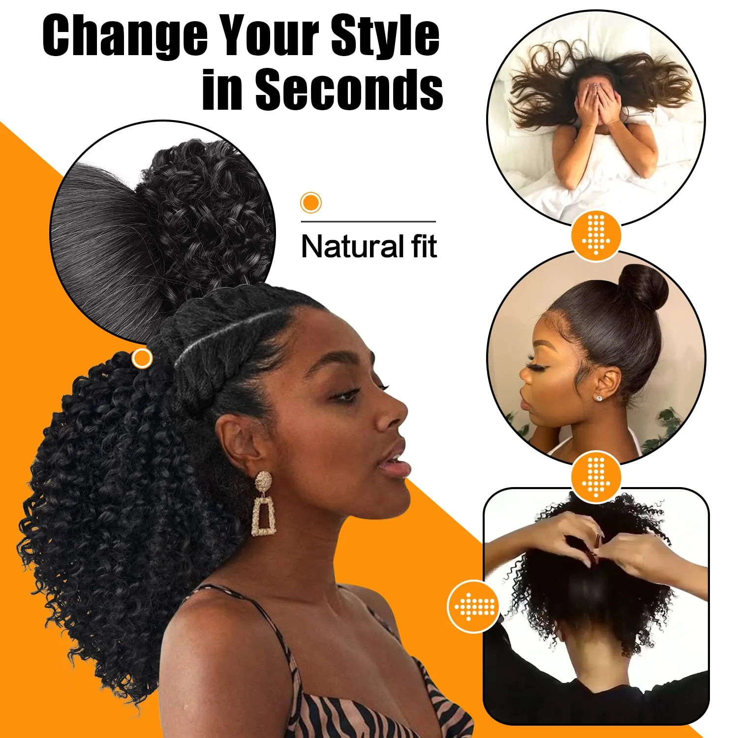 PEACOCO Drawstring Ponytail Afro Kinky Curly Ponytail for Black Women, 6 Inch Afro Puff Ponytail Extensions Jerry Curls Synthetic Hair (Black Brown)