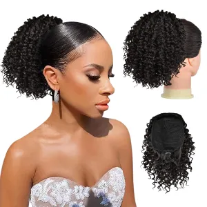 PEACOCO Drawstring Ponytail Afro Kinky Curly Ponytail for Black Women, 6 Inch Afro Puff Ponytail Extensions Jerry Curls Synthetic Hair (Black Brown)