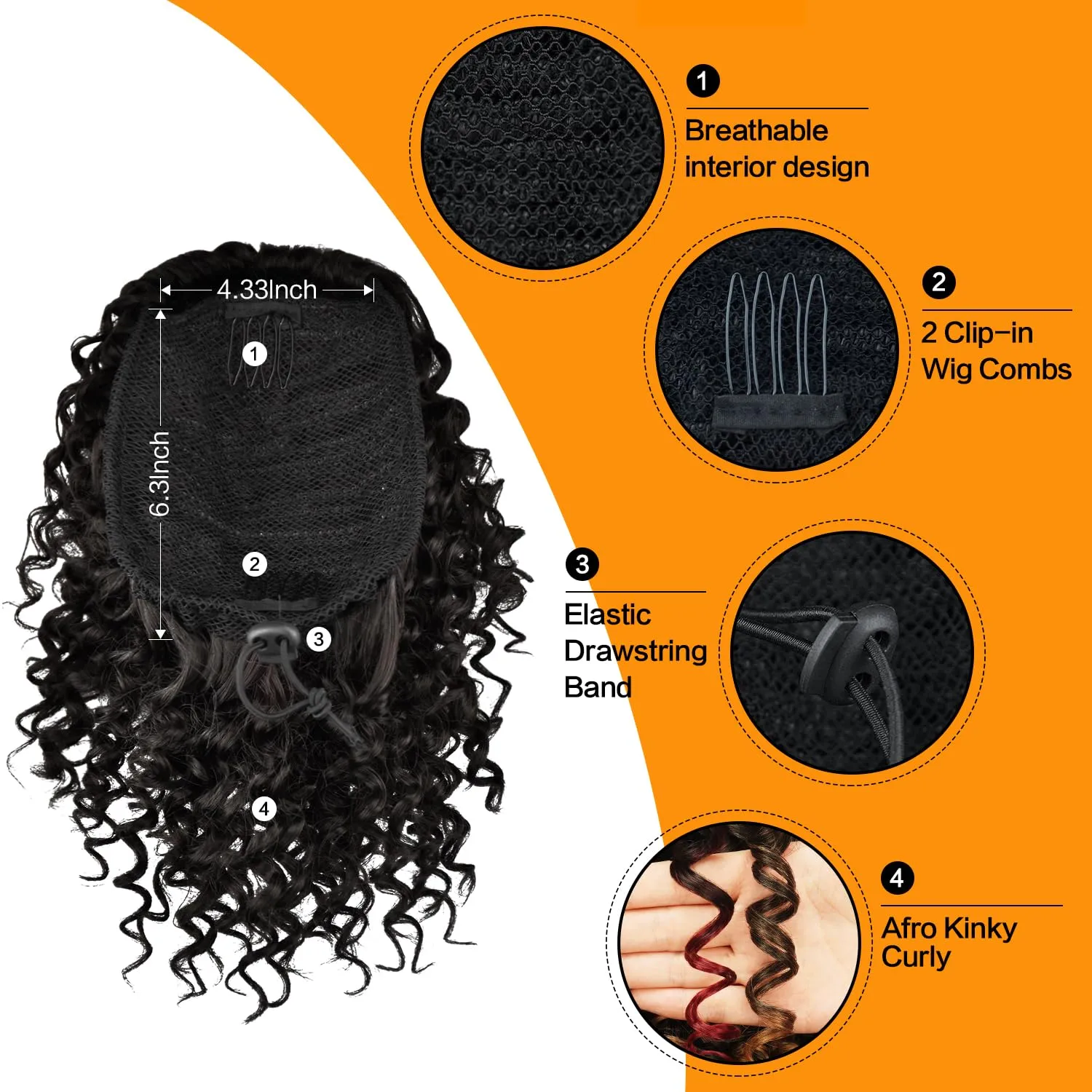 PEACOCO Drawstring Ponytail Afro Kinky Curly Ponytail for Black Women, 6 Inch Afro Puff Ponytail Extensions Jerry Curls Synthetic Hair (Black Brown)