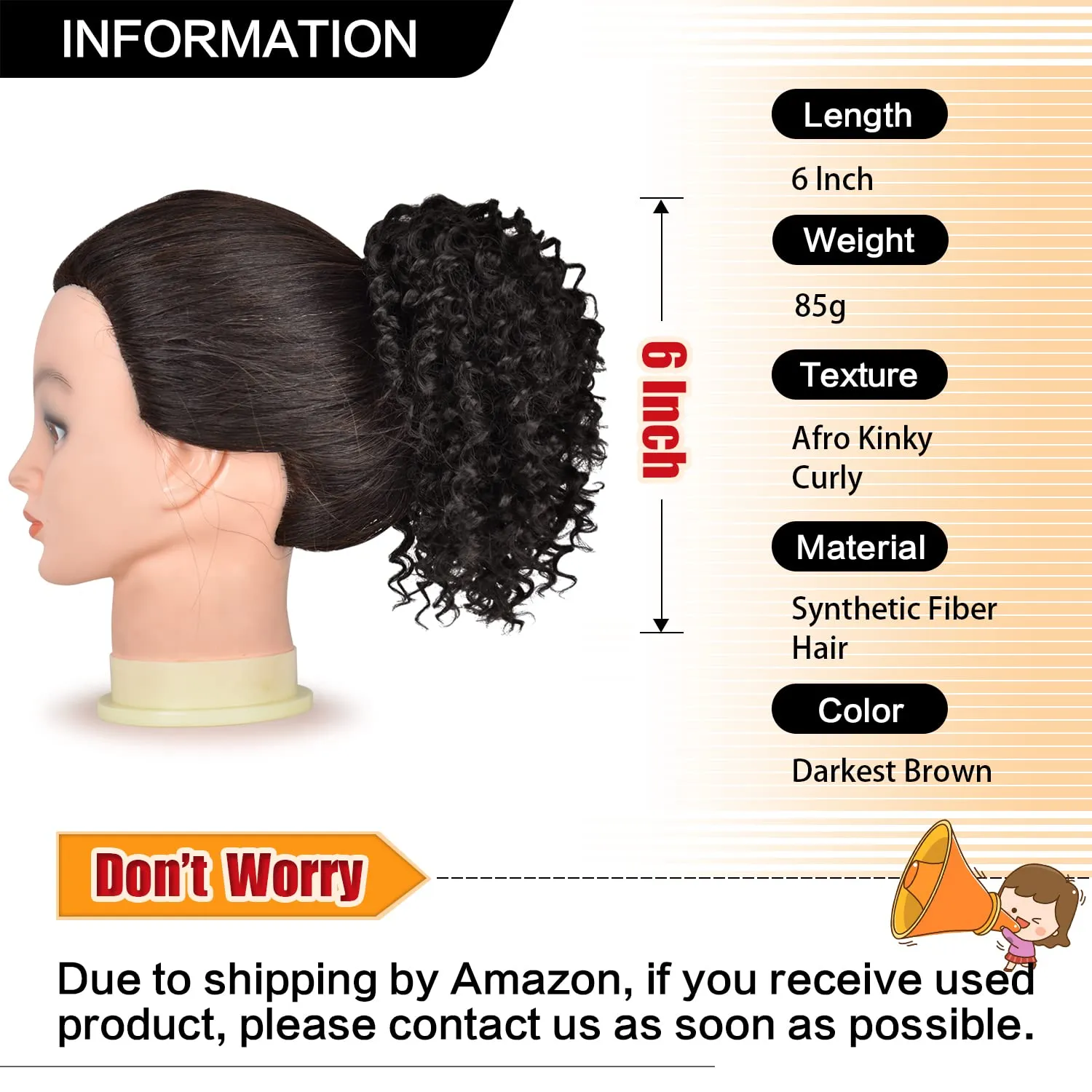 PEACOCO Drawstring Ponytail Afro Kinky Curly Ponytail for Black Women, 6 Inch Afro Puff Ponytail Extensions Jerry Curls Synthetic Hair (Black Brown)