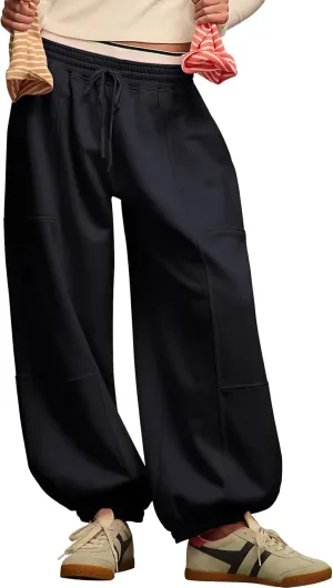 PEHMEA Women's Wide Leg Sweatpants Baggy Athletic Jogger Pants Drawstring Streetwear Trousers with Pockets