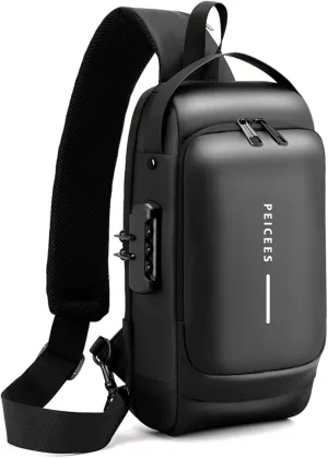 Peicees Mens Crossbody Bag Man Bags Mens Purse Anti-theft Leather Sling Bag Shoulder Bag Chest Bag for Daily Use, Black Black