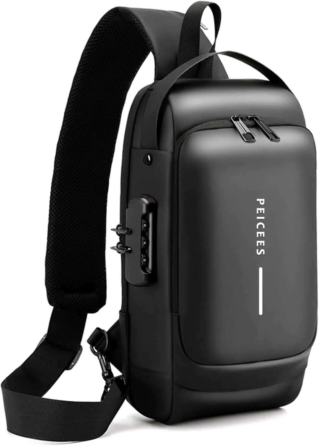 Peicees Mens Crossbody Bag Man Bags Mens Purse Anti-theft Leather Sling Bag Shoulder Bag Chest Bag for Daily Use, Black Black
