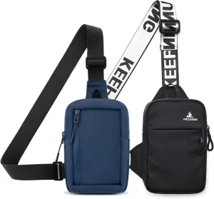Peicees Pack of 2 Mini Sling Bag for Men Women Crossbody Bag Travel Running Phone Daypack Shoulder Bags, Dark Blue and Black