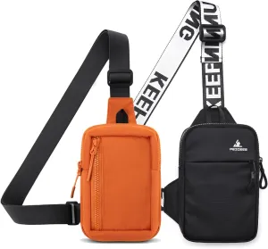 Peicees Pack of 2 Mini Sling Bag for Men Women Crossbody Bag Travel Running Phone Daypack Shoulder Bags, Orange and Black