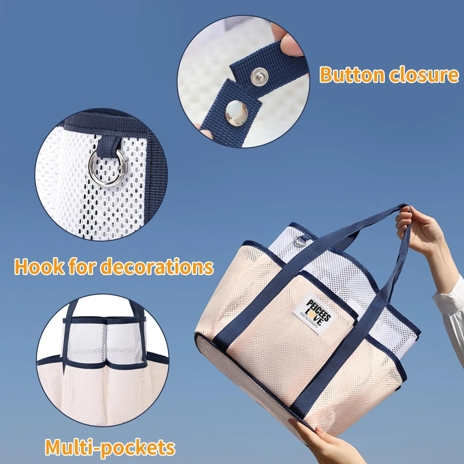 Peicees Small Mesh Beach Bag With Large Capacity Sand Resistant Lightweight Women Foldable Tote Summer Vocation Travel Pool