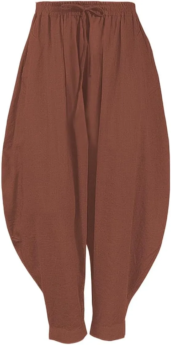 perdontoo Mens Harem Pants Loose Fit Elastic Waist Drawstring Aladdin Hippie Trousers