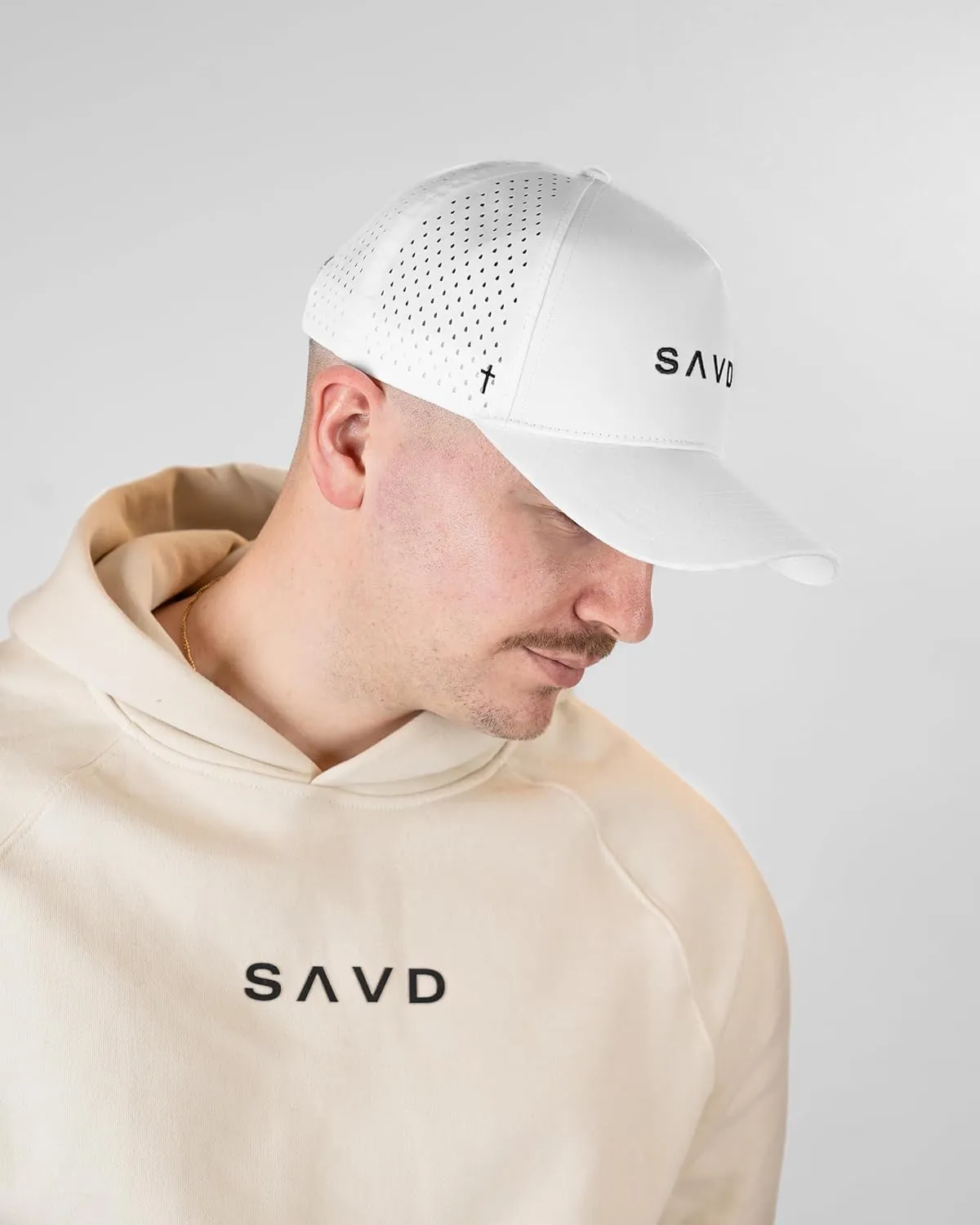Perforated Snapback Hat – Christian Gym & Lifestyle Cap, Breathable Mesh Back, Embroidered Logo & Cross, Water-Resistant