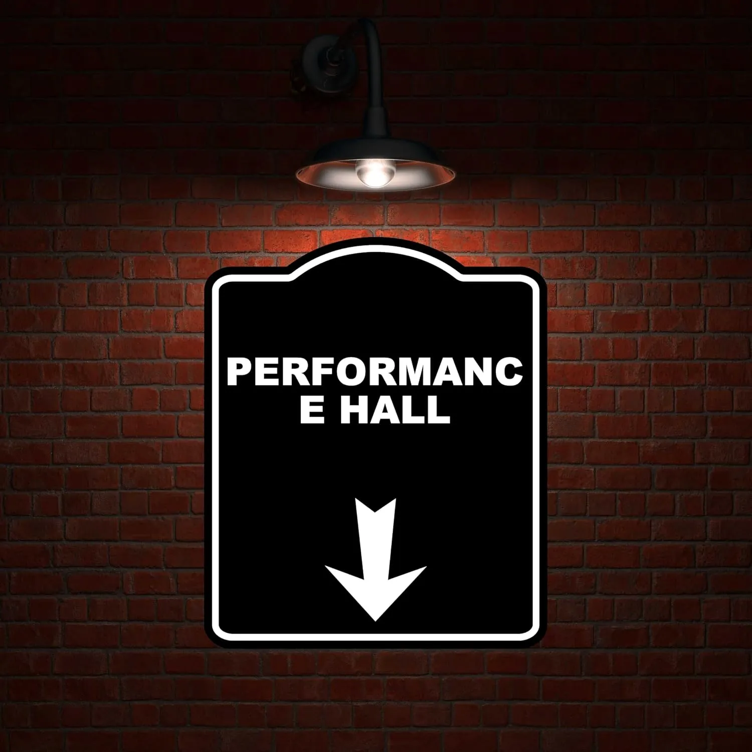PERFORMANCE HALL Black Sign Arrow Down Aluminum Composite Sign 15 x 18 inches
