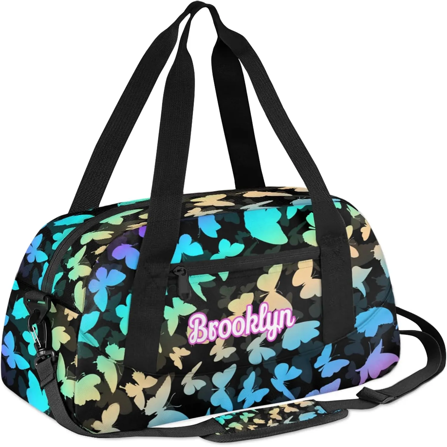 Personalized Butterfly Duffel Bag with Name Custom Travel Sports Bag for Women Men Waterproof Dance Ballet Bag Lightweight 18.5in, Blue Purple