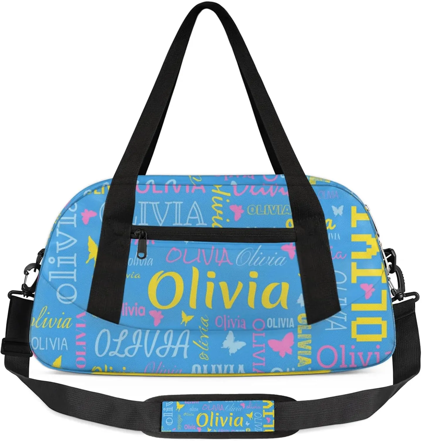 Personalized Butterfly Duffel Bag with Name Custom Travel Sports Bag for Women Men Waterproof Dance Ballet Bag Lightweight 18.5in, Blue