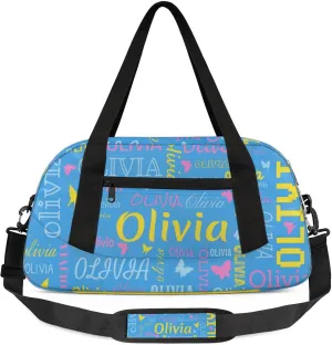 Personalized Butterfly Duffel Bag with Name Custom Travel Sports Bag for Women Men Waterproof Dance Ballet Bag Lightweight 18.5in, Blue