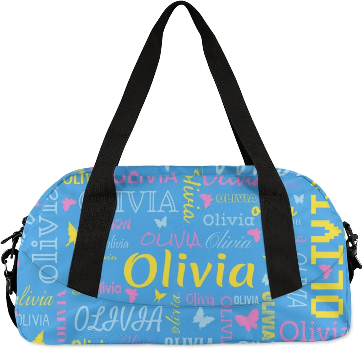 Personalized Butterfly Duffel Bag with Name Custom Travel Sports Bag for Women Men Waterproof Dance Ballet Bag Lightweight 18.5in, Blue
