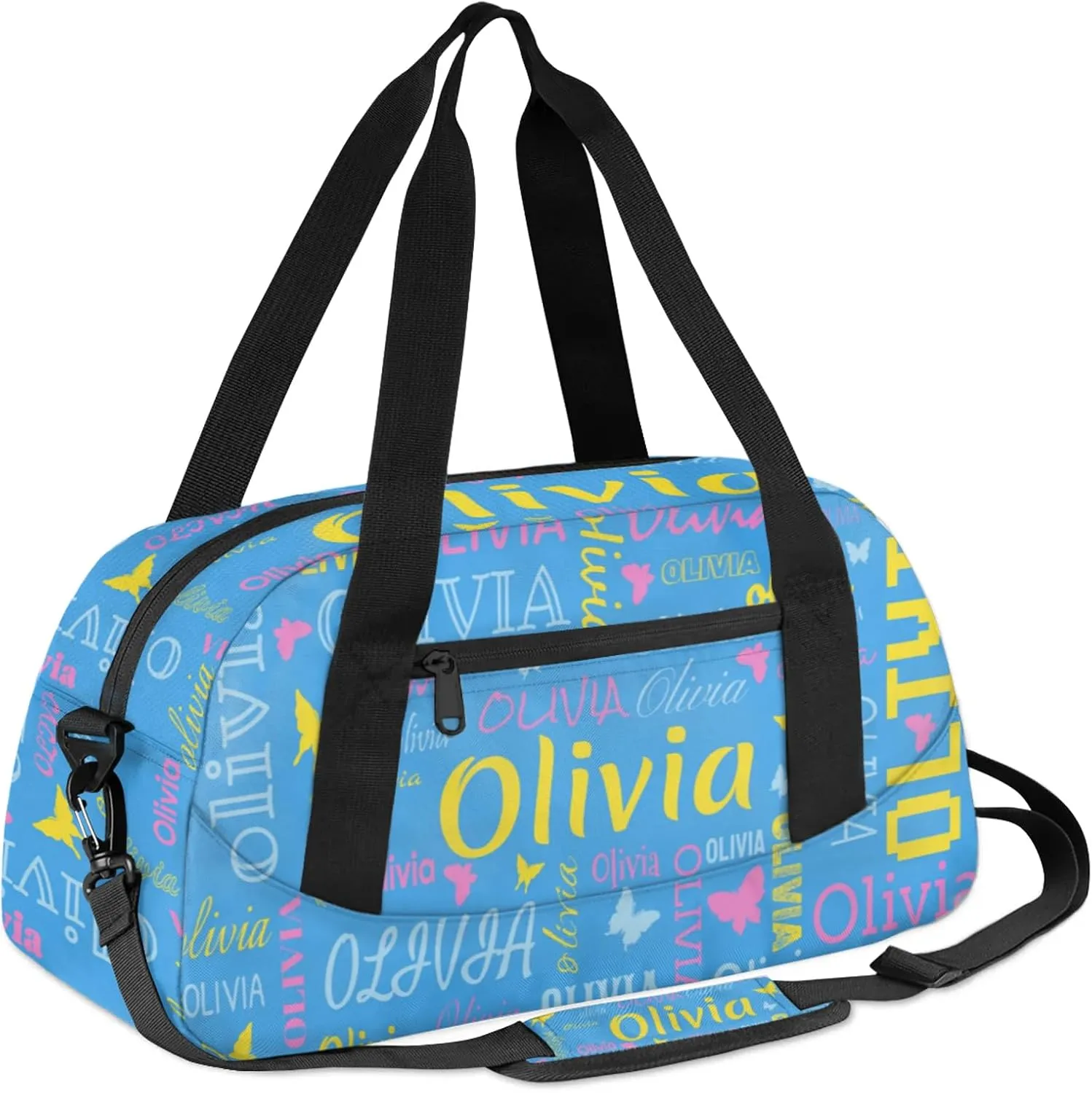 Personalized Butterfly Duffel Bag with Name Custom Travel Sports Bag for Women Men Waterproof Dance Ballet Bag Lightweight 18.5in, Blue