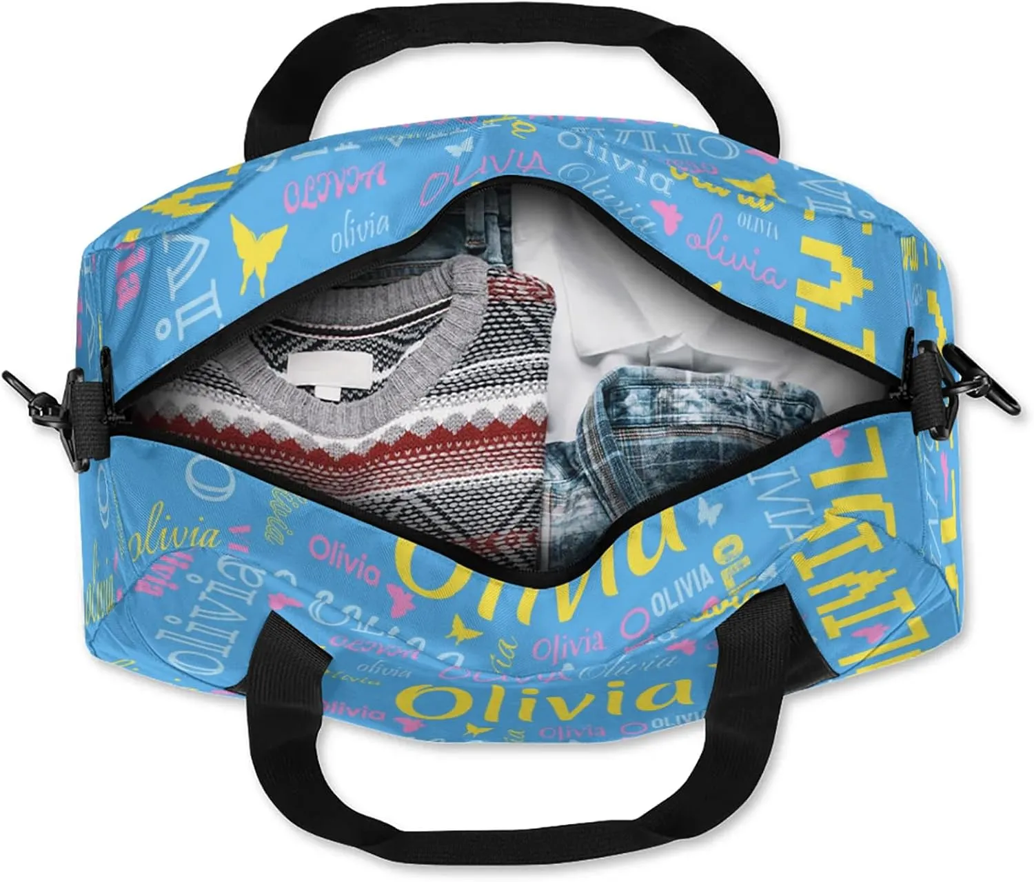 Personalized Butterfly Duffel Bag with Name Custom Travel Sports Bag for Women Men Waterproof Dance Ballet Bag Lightweight 18.5in, Blue