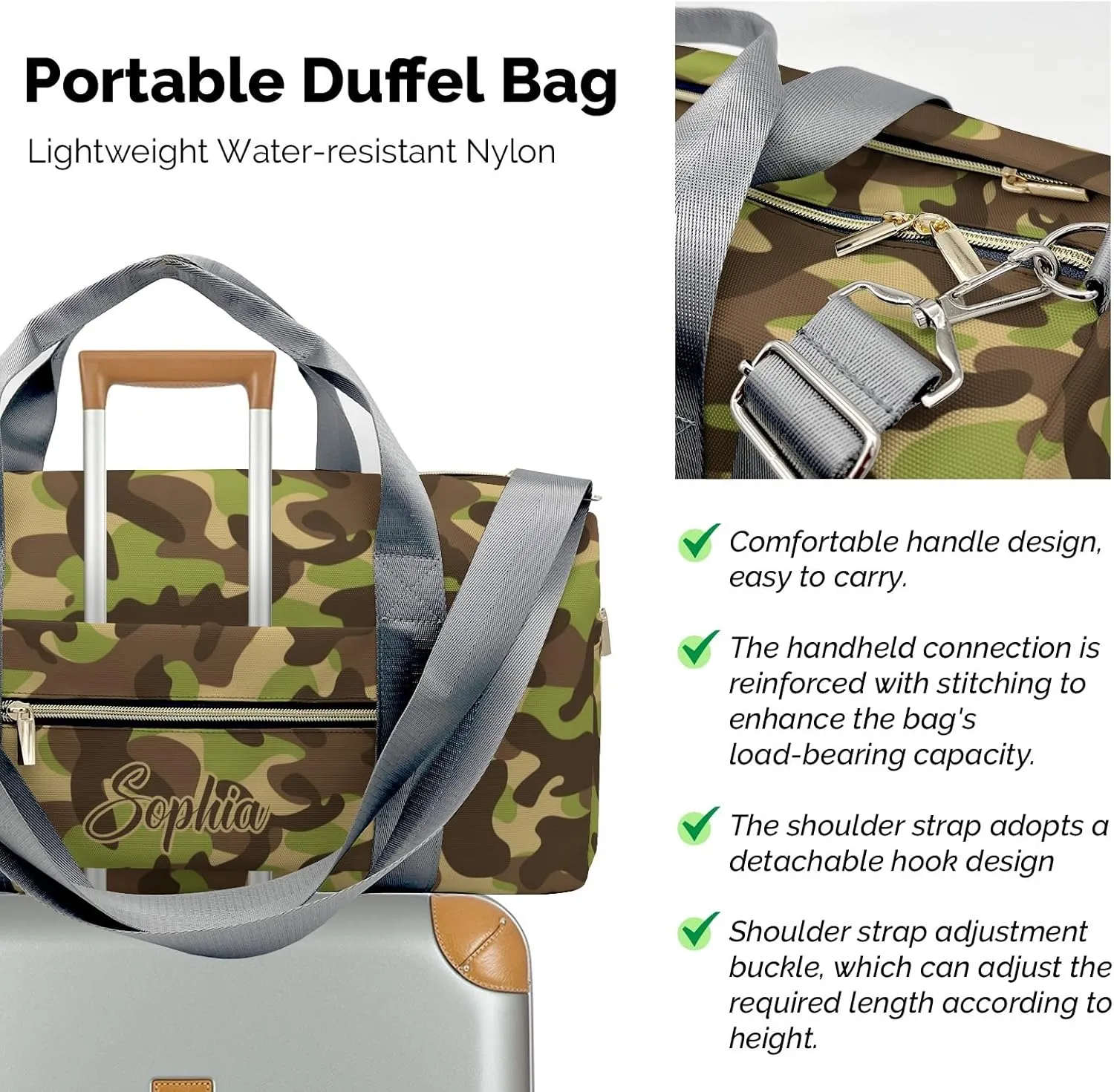 Personalized Cascade Camouflage Duffel Bag Travel Bag with Shoes Compartment Gym Yoga Sport Men Women Waterproof with Name