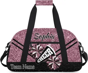 Personalized Cheer Cheerleadr Gym Duffel Bag, Custom Sport Duffle Bag, Custom Name Overnight Weekender Bag for Women Men Travel Vocation Business Trip, Dark Pink Glitter