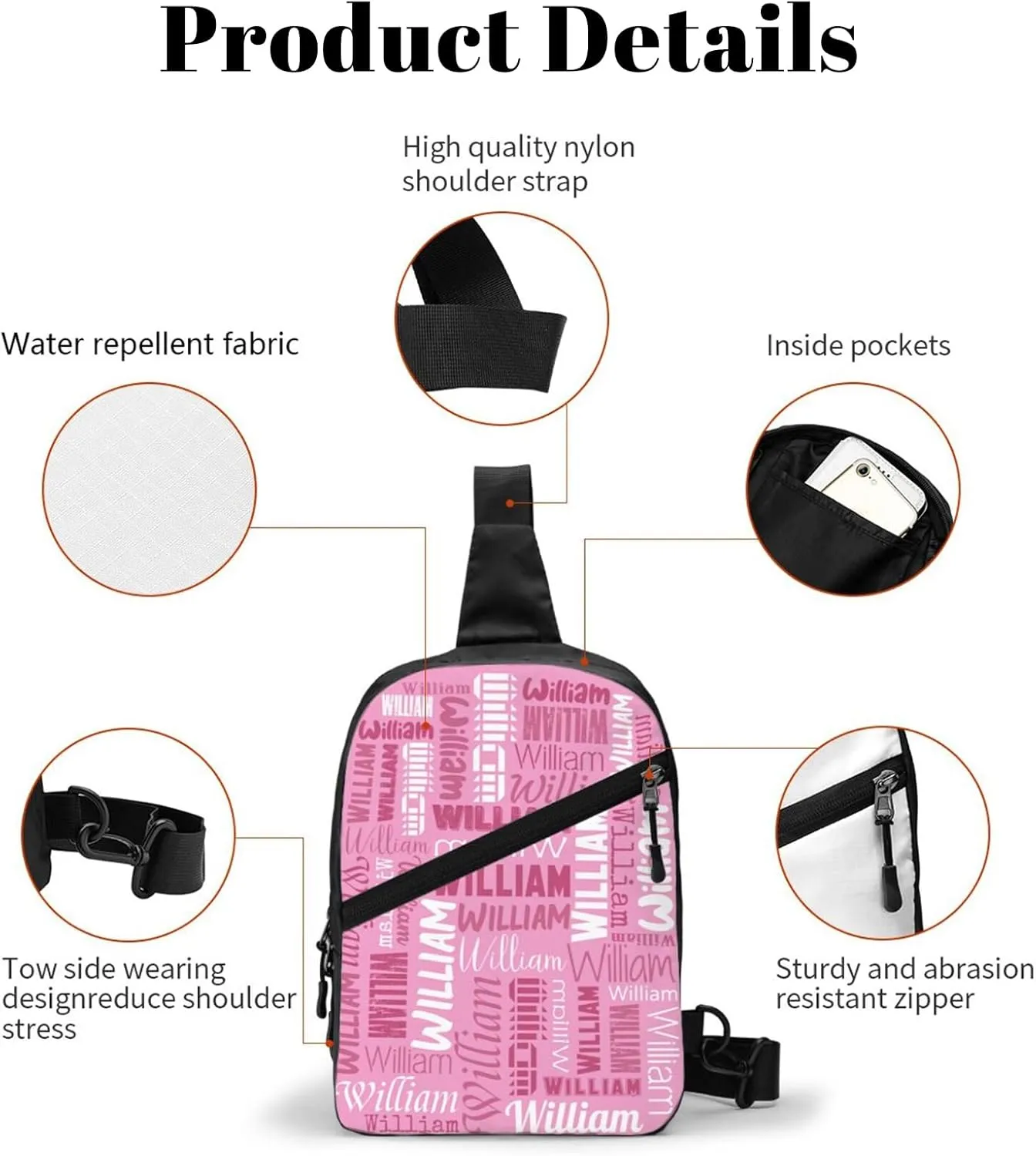 Personalized Crossbody Bags Customizable Chest Bag Customized Sling Bag Custom Sling Bags Customization Crossbody Bag