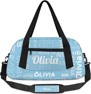 Personalized Duffel Bag with Name Custom Travel Sports Bag for Women Men Waterproof Dance Ballet Bag Lightweight 18.5in, Sky Blue