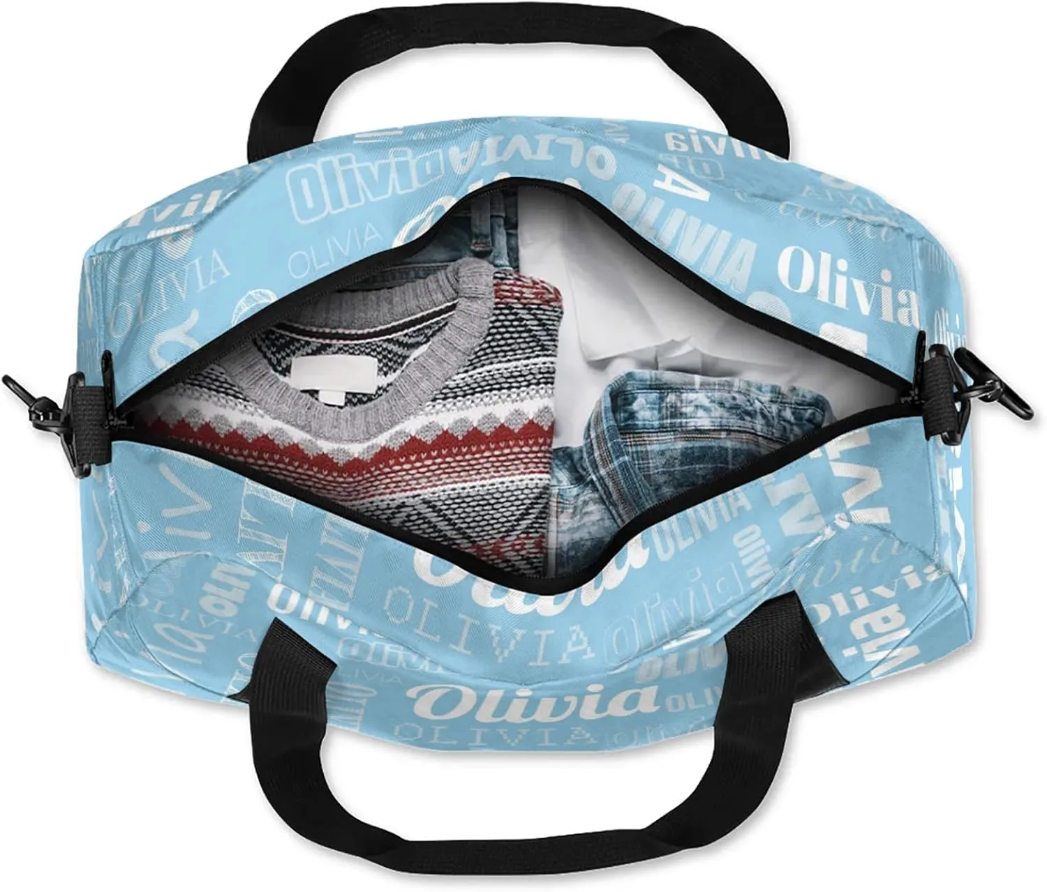 Personalized Duffel Bag with Name Custom Travel Sports Bag for Women Men Waterproof Dance Ballet Bag Lightweight 18.5in, Sky Blue