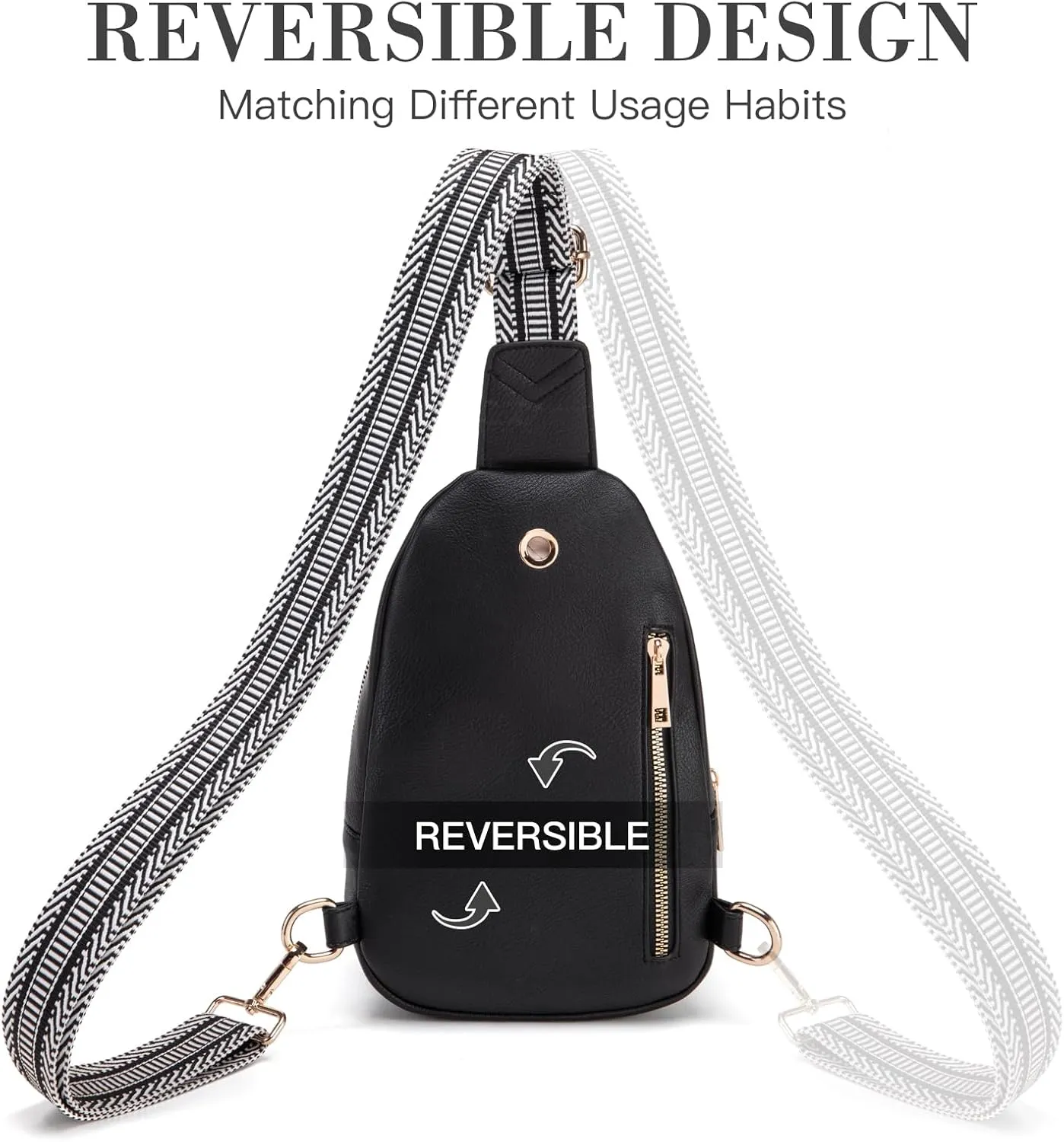 Personalized Gifts for Women Initial Sling Bag PU Leather Crossbody Bags for Women Fanny Pack Cross Body Chest Bag for Travel (Black-L)