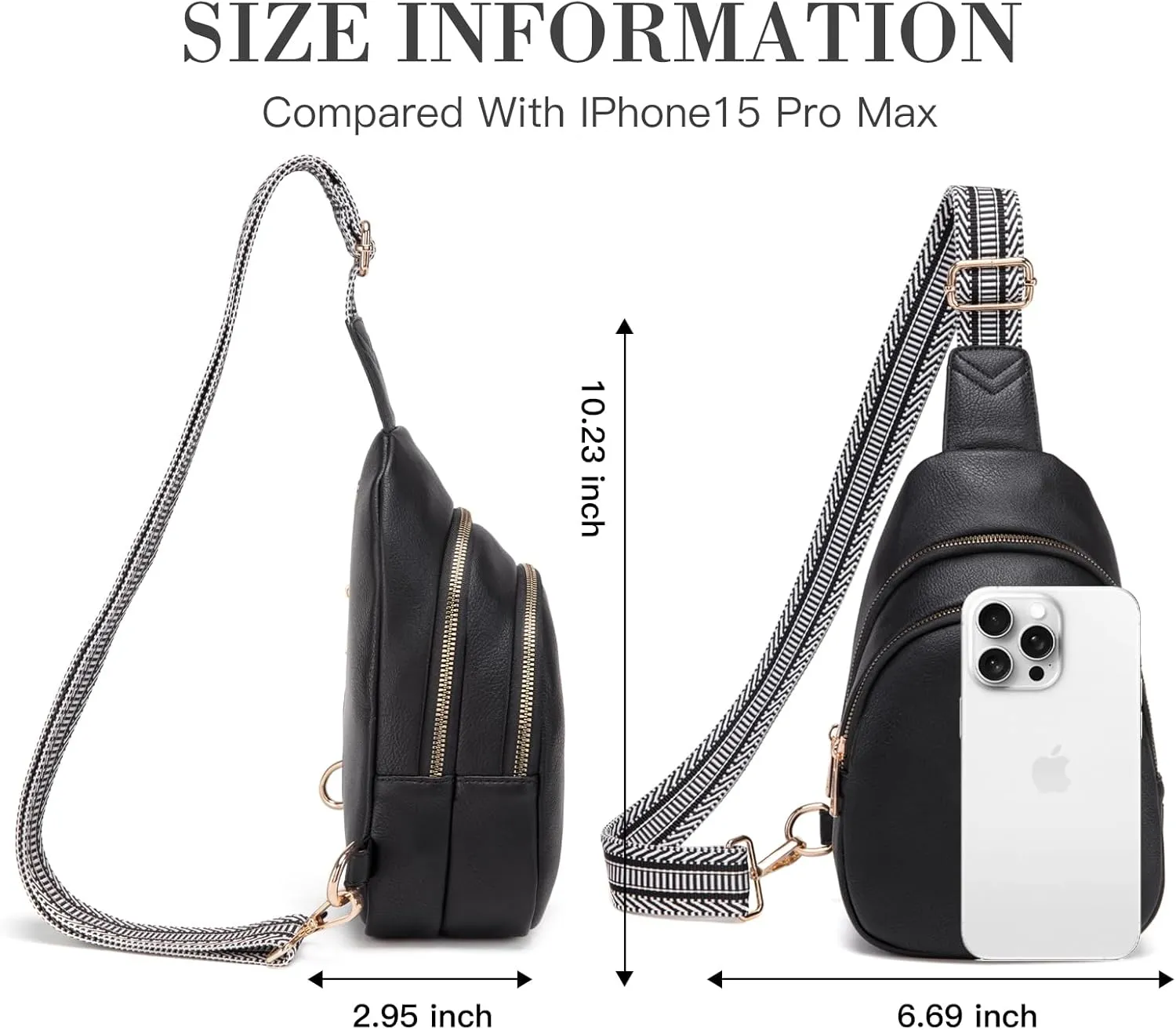 Personalized Gifts for Women Initial Sling Bag PU Leather Crossbody Bags for Women Fanny Pack Cross Body Chest Bag for Travel (Black-L)