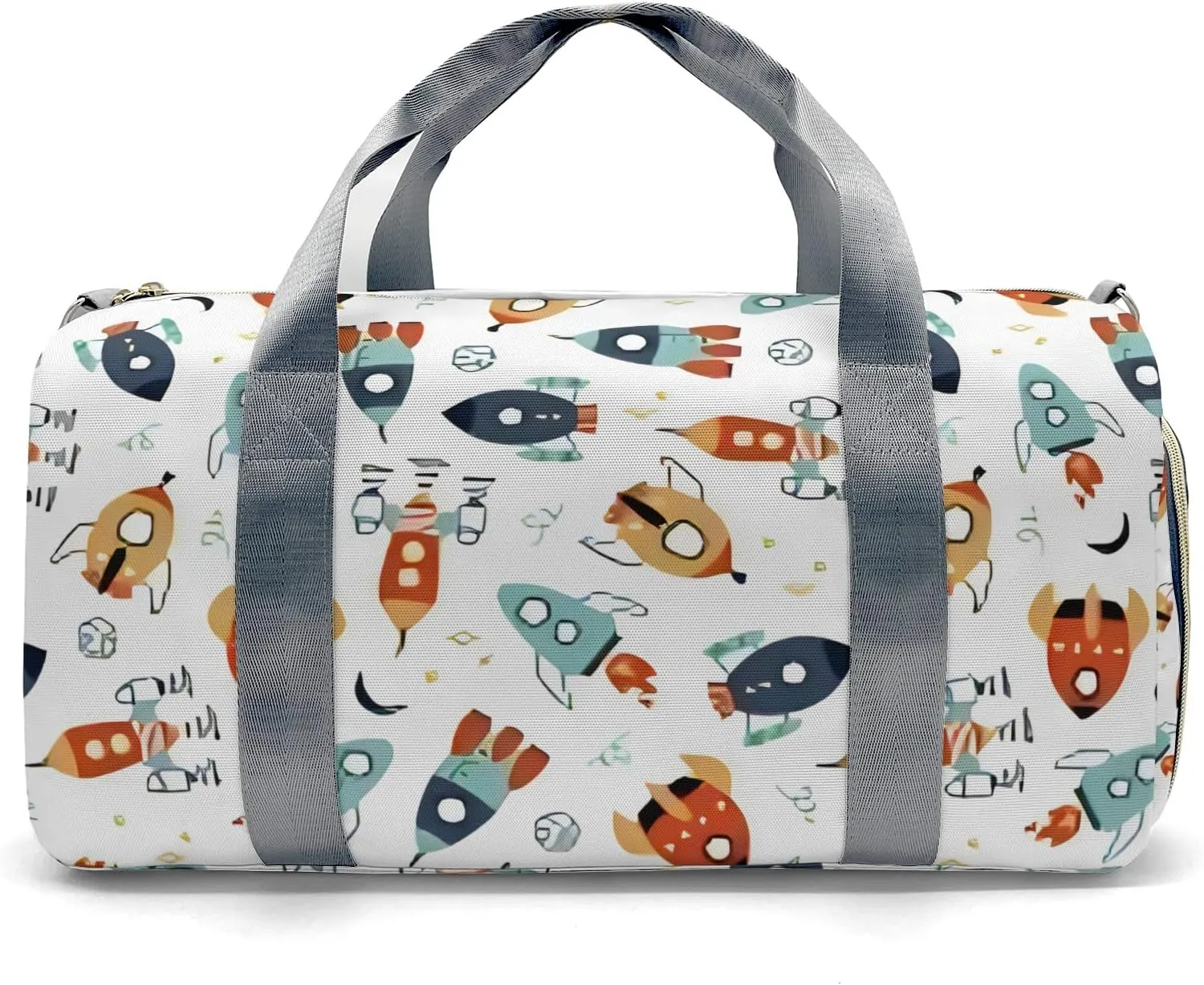 Personalized Gym Bag,Custom Name Space Cartoon Rockts Sport Duffel Bag Weekender Carry On Travel Duffel Bag