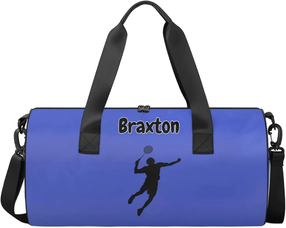 Personalized Kids Sport Duffel Bag with Custom Name Carry On Sleepover Weekender Travel Bag - Badminton