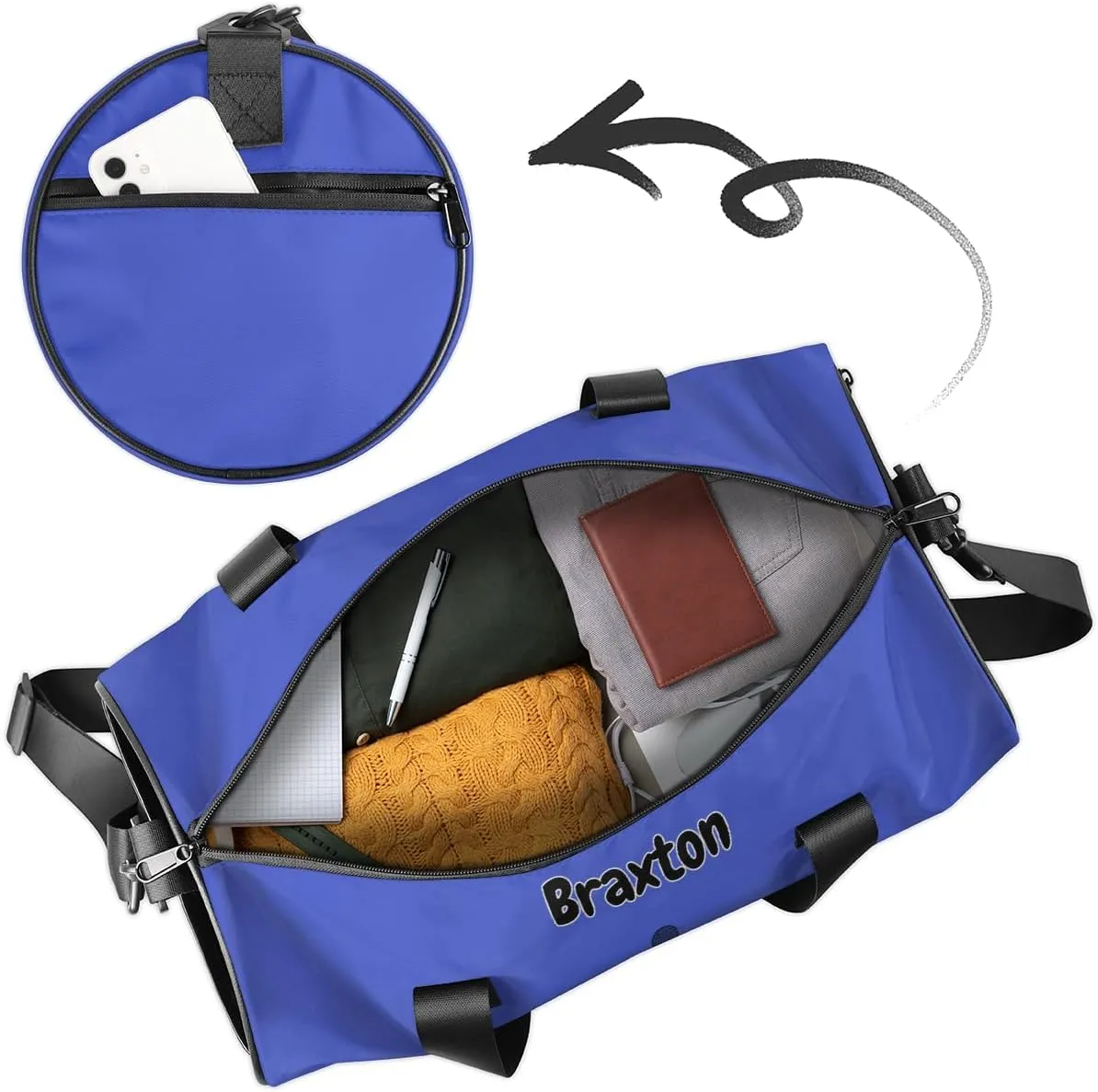 Personalized Kids Sport Duffel Bag with Custom Name Carry On Sleepover Weekender Travel Bag - Badminton