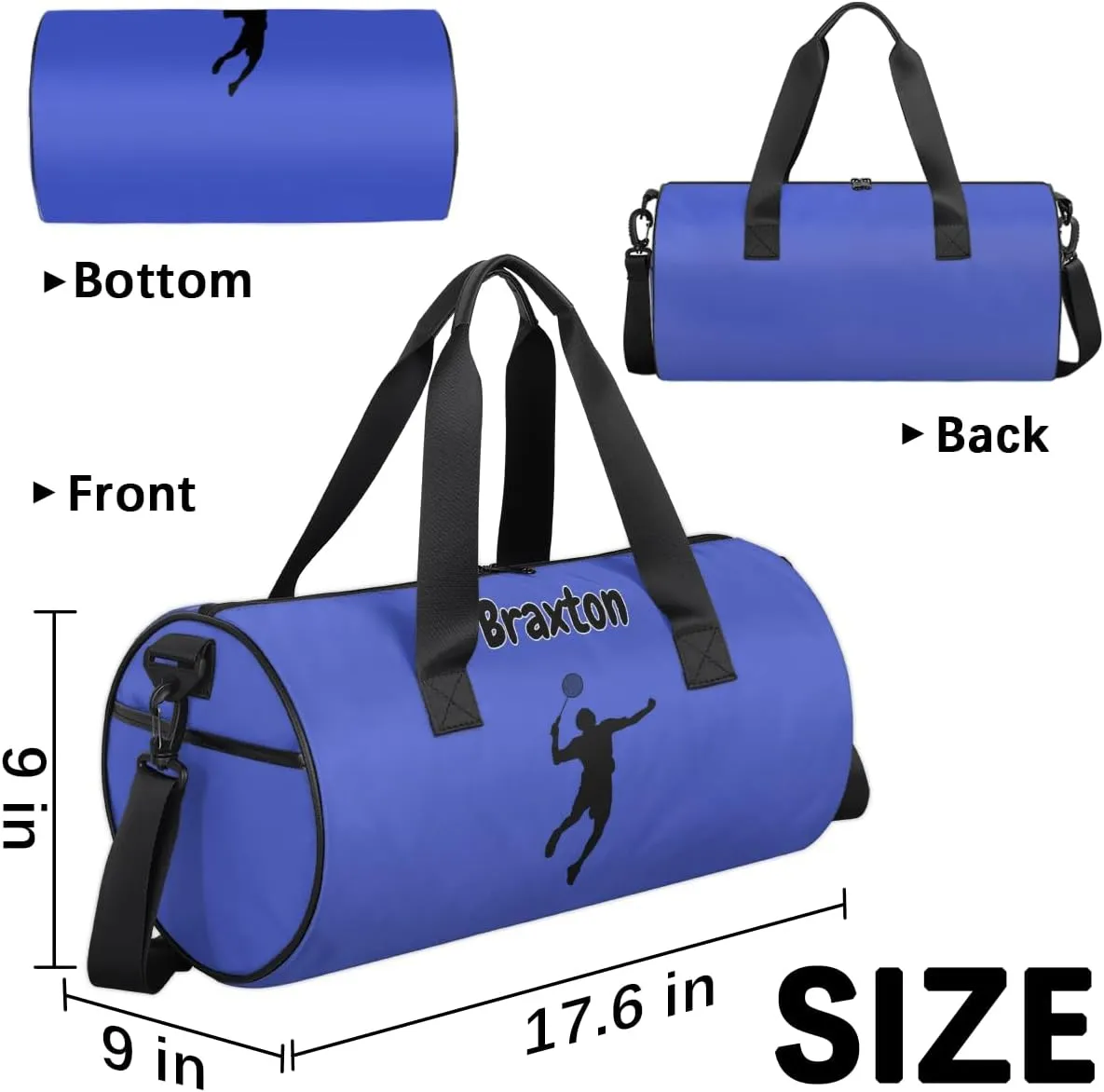 Personalized Kids Sport Duffel Bag with Custom Name Carry On Sleepover Weekender Travel Bag - Badminton