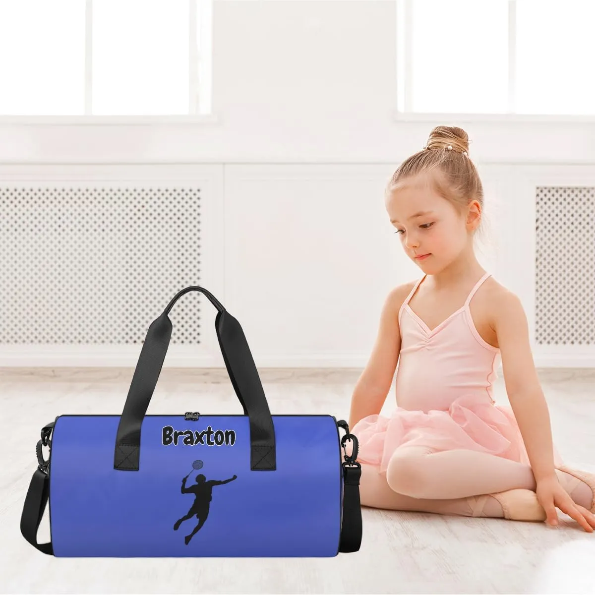Personalized Kids Sport Duffel Bag with Custom Name Carry On Sleepover Weekender Travel Bag - Badminton