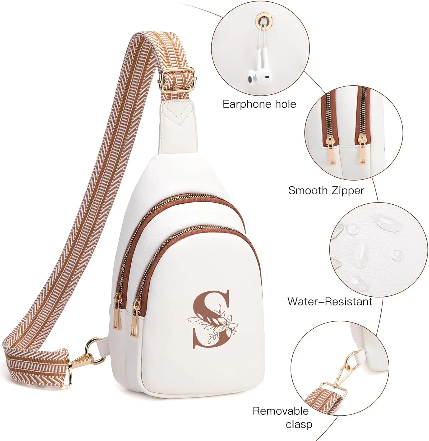 Personalized Mothers Day Gifts Initial Sling Bag PU Crossbody Bags for Women Mother's Day Birthday Gifts for Women Mom Sister Wife (Beige with Brown-S)
